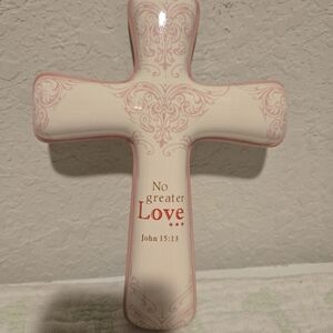 Faith At Home Ceramic John 15:13 Verse Cross Wall Hanging.